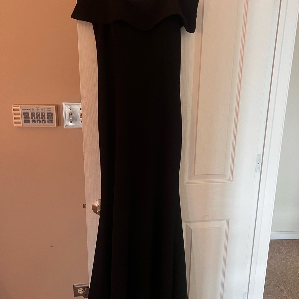 Betsy & Adam Black Off-Shoulder Maxi Gown